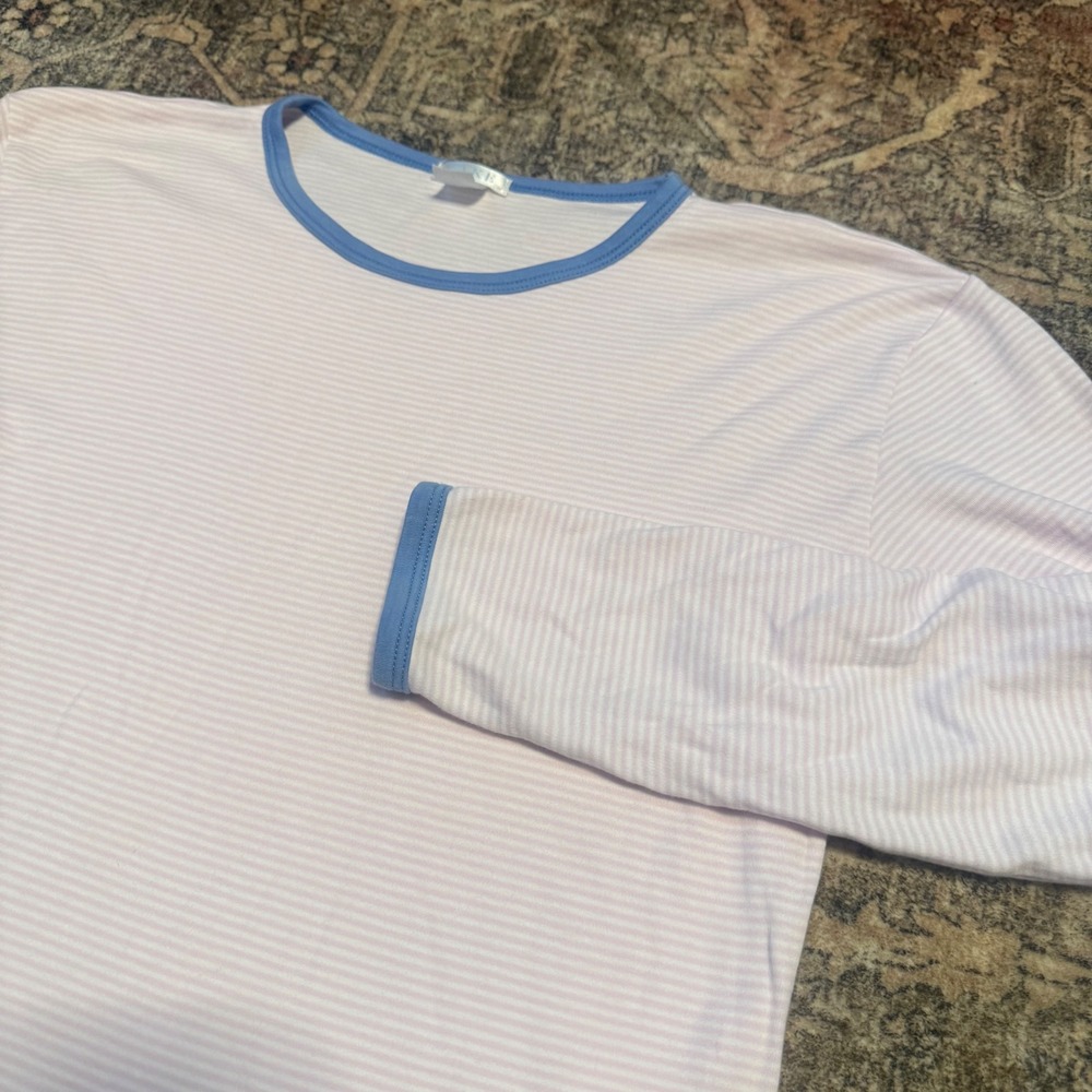 Lake Pajamas Pink White Striped Pima Cotton Long Sleeve Ringer Top Small